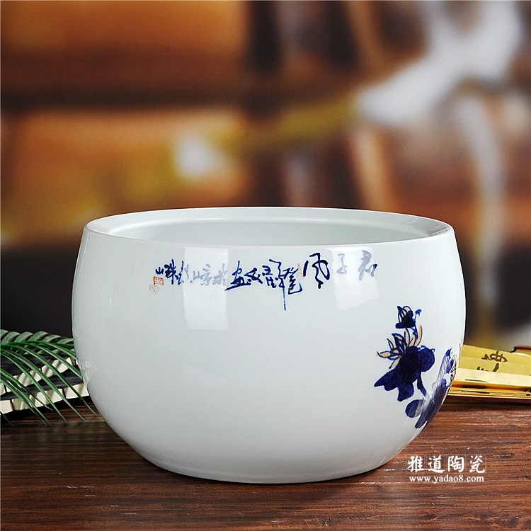 景德镇陶瓷手绘琅红菊花陶瓷金鱼缸 景德镇陶瓷手绘琅红菊花陶瓷金鱼缸