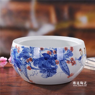 景德镇瓷器手绘高档青花瓷金鱼缸客厅摆件