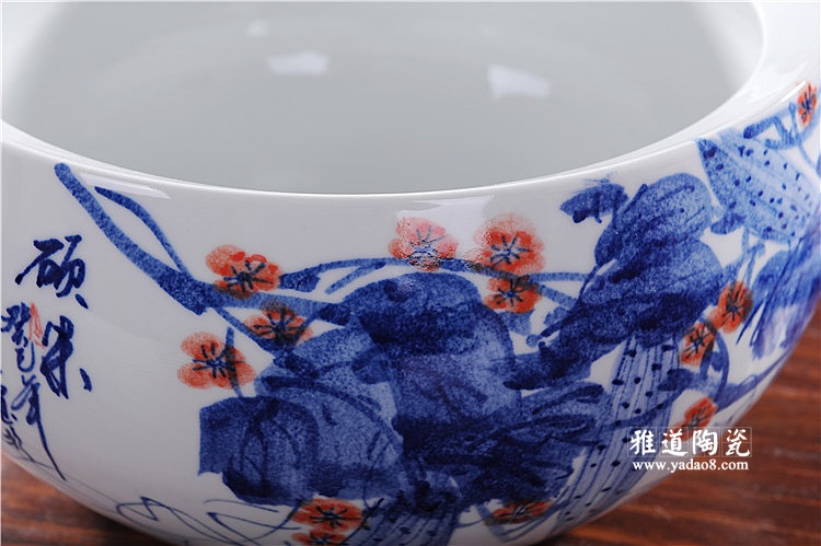 景德镇瓷器手绘高档青花瓷金鱼缸客厅摆件