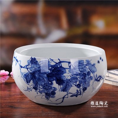 景德镇陶瓷手绘青花养金鱼缸水仙盆硕果