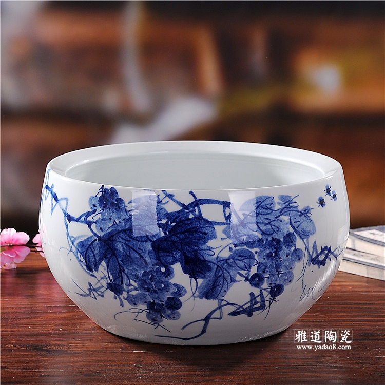 景德镇陶瓷手绘青花养金鱼缸水仙盆硕果 景德镇陶瓷手绘青花养金鱼缸水仙盆硕果