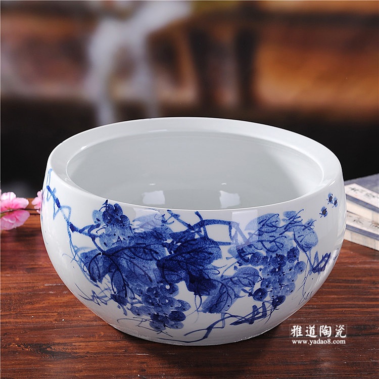 景德镇陶瓷手绘青花养金鱼缸水仙盆硕果 景德镇陶瓷手绘青花养金鱼缸水仙盆硕果