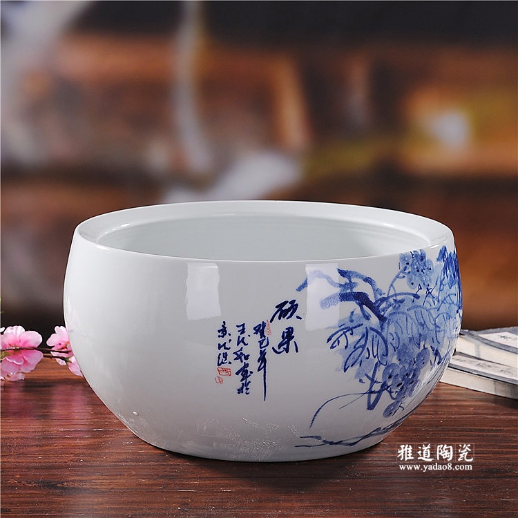景德镇陶瓷手绘青花养金鱼缸水仙盆硕果 景德镇陶瓷手绘青花养金鱼缸水仙盆硕果