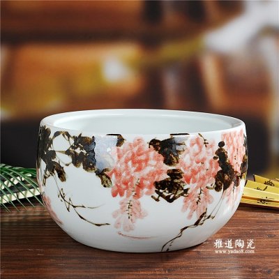 景德镇手绘陶瓷金鱼缸陶瓷工艺品摆设