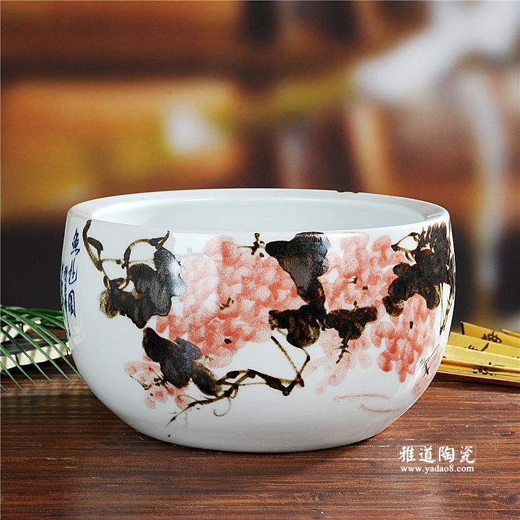 景德镇手绘陶瓷金鱼缸陶瓷工艺品摆设 景德镇手绘陶瓷金鱼缸陶瓷工艺品摆设