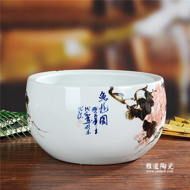 景德镇手绘陶瓷金鱼缸陶瓷工艺品摆设 景德镇手绘陶瓷金鱼缸陶瓷工艺品摆设
