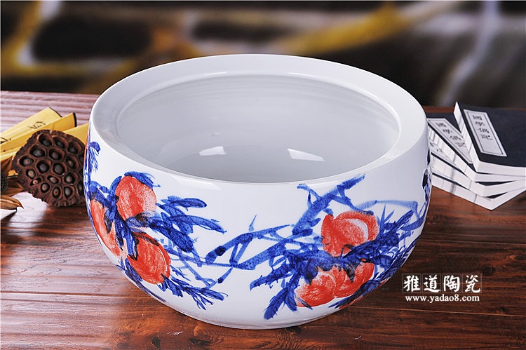 景德镇手绘陶瓷鱼缸家居摆设长寿图 景德镇手绘陶瓷鱼缸家居摆设长寿图