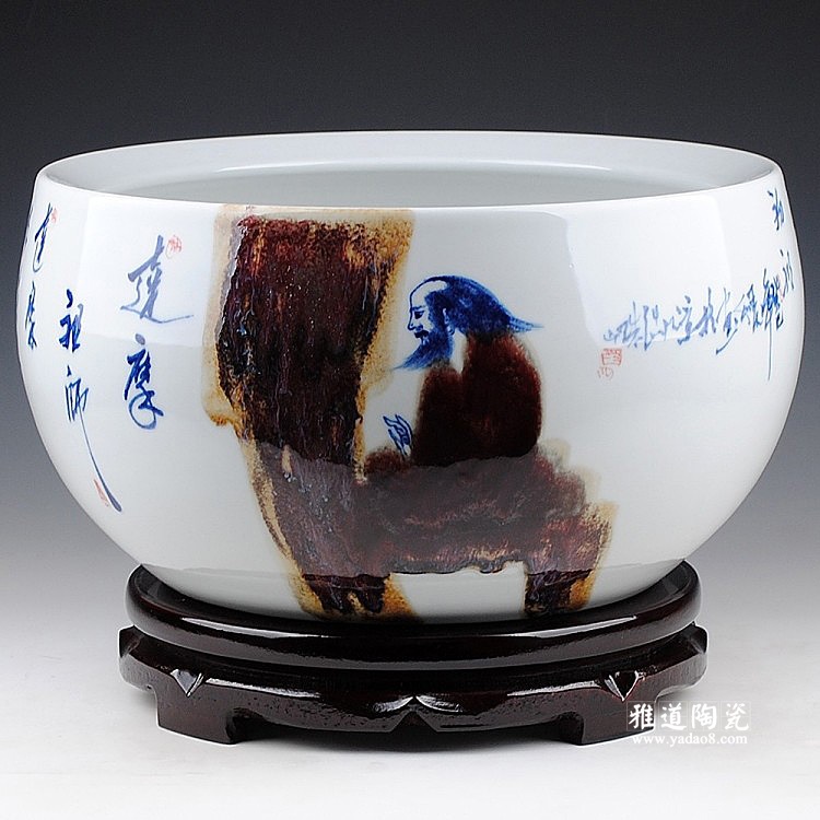 景德镇瓷器手绘窑变达摩陶瓷鱼缸
