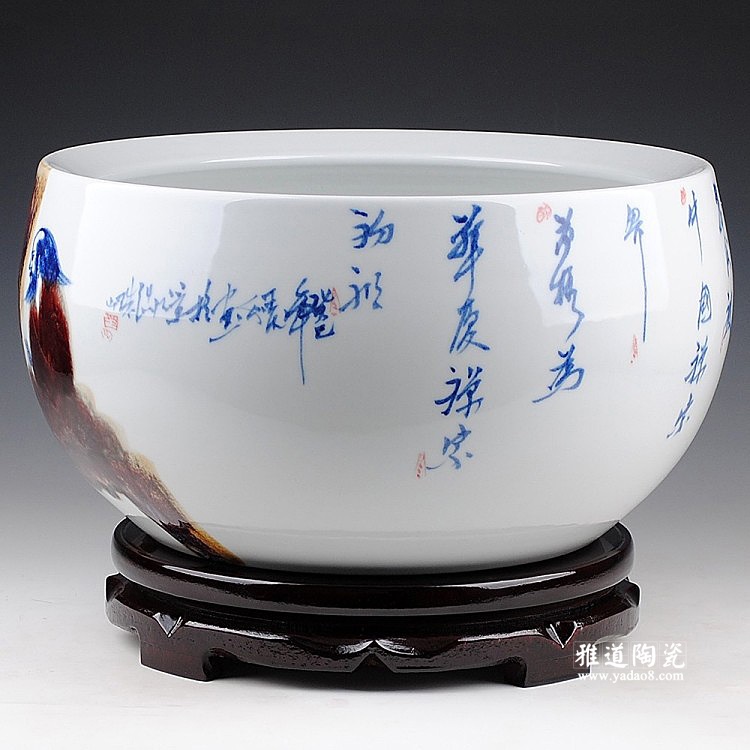 景德镇瓷器手绘窑变达摩陶瓷鱼缸 景德镇瓷器手绘窑变达摩陶瓷鱼缸