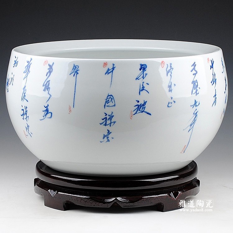 景德镇瓷器手绘窑变达摩陶瓷鱼缸 景德镇瓷器手绘窑变达摩陶瓷鱼缸