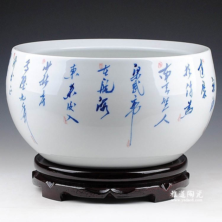 景德镇瓷器手绘窑变达摩陶瓷鱼缸 景德镇瓷器手绘窑变达摩陶瓷鱼缸