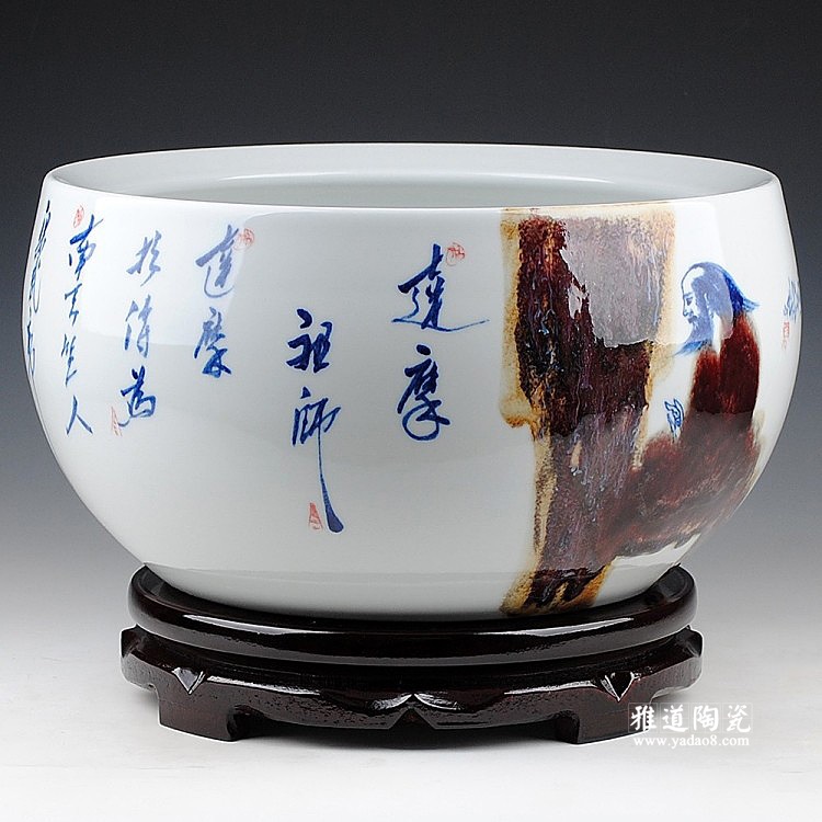 景德镇瓷器手绘窑变达摩陶瓷鱼缸