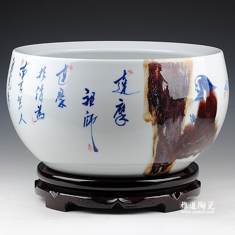 景德镇瓷器手绘窑变达摩陶瓷鱼缸 景德镇瓷器手绘窑变达摩陶瓷鱼缸