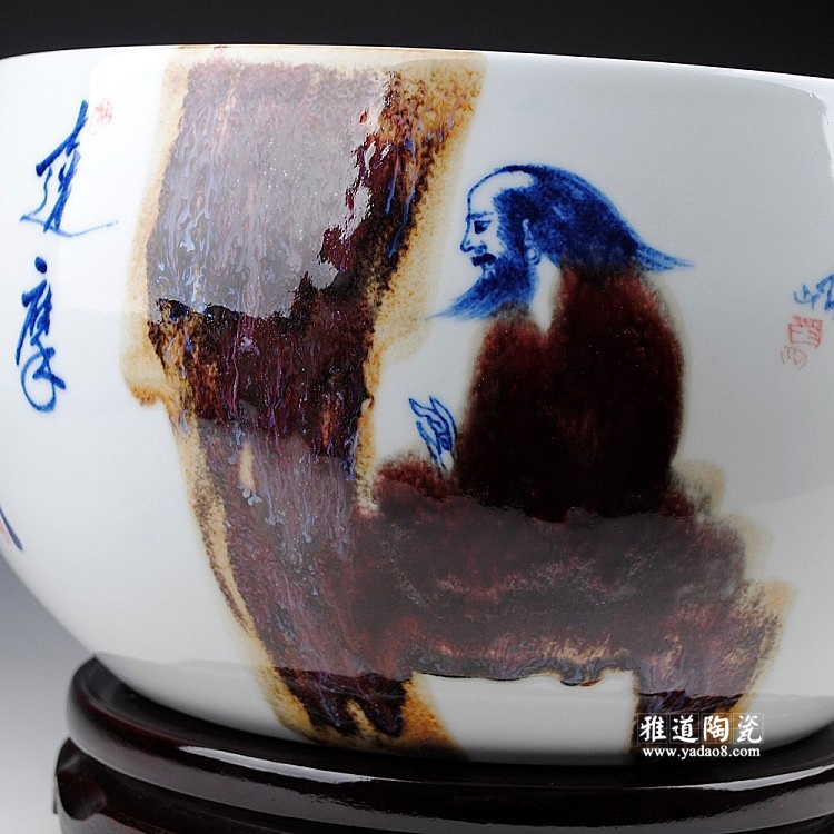 景德镇瓷器手绘窑变达摩陶瓷鱼缸 景德镇瓷器手绘窑变达摩陶瓷鱼缸