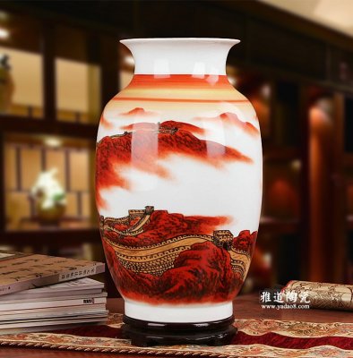 工艺品摆件花瓶-景德镇陶瓷手绘长城花瓶