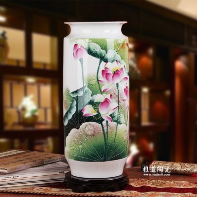 景德镇手绘陶瓷花瓶 俞金喜作品 荷韵