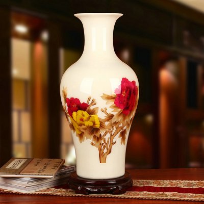 富贵牡丹麦秆陶瓷花瓶 收藏工艺摆件