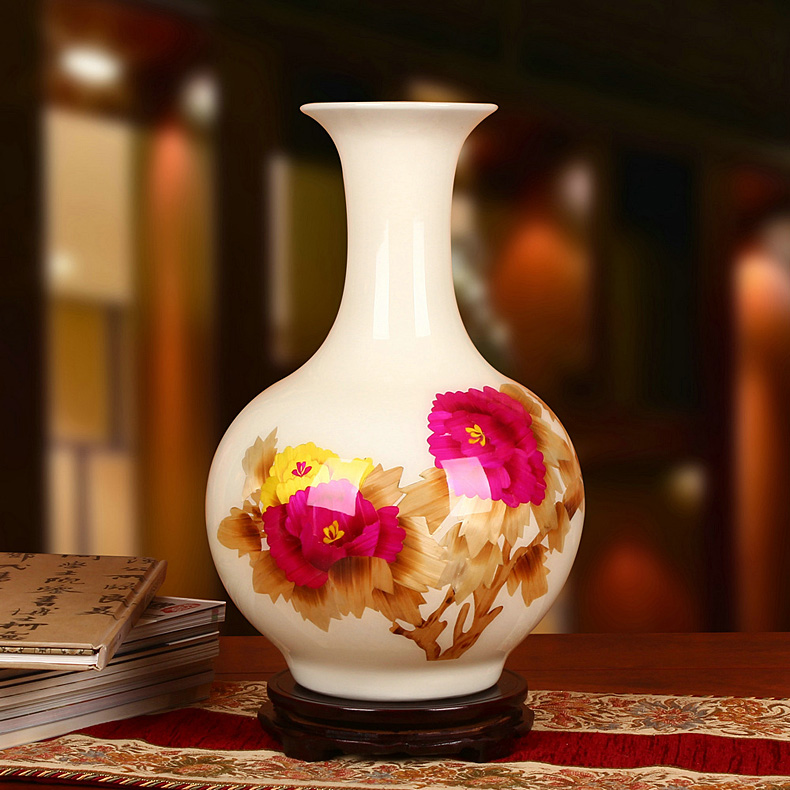 麦秆陶瓷牡丹富贵花瓶