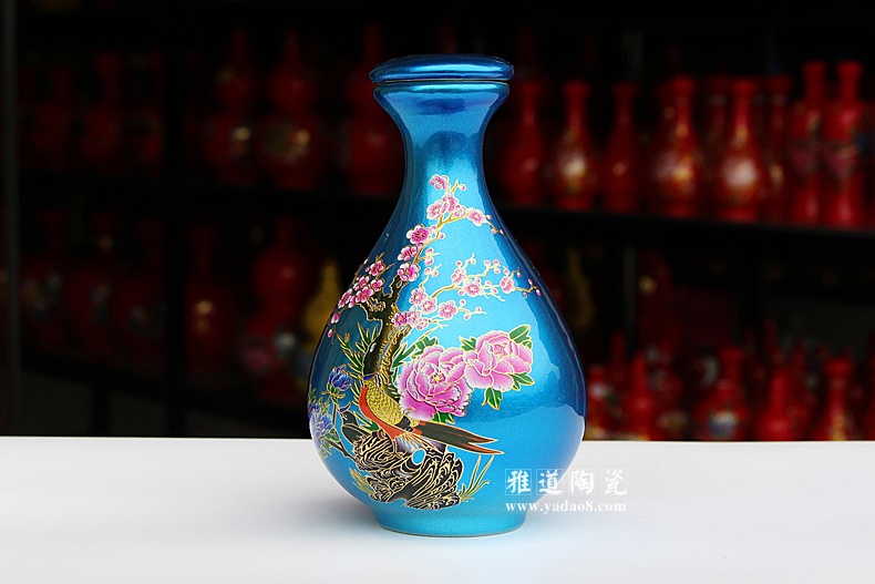 景德镇水晶釉1斤装陶瓷酒瓶-蓝色款