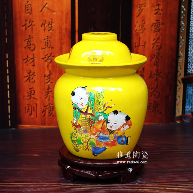 红色陶瓷泡菜坛子-帝王黄款