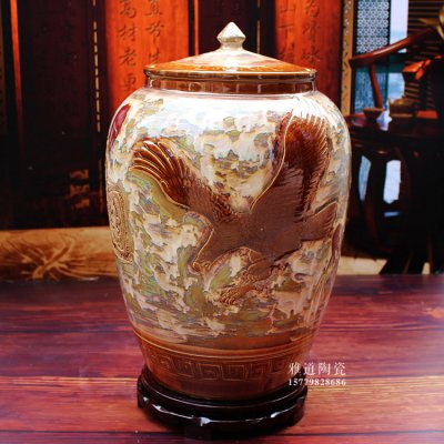 陶瓷米桶带盖面缸-大展宏图