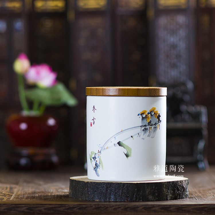 小号陶瓷茶叶罐-冬雪
