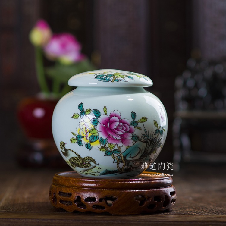 景德镇粉彩陶瓷茶叶罐-平安图