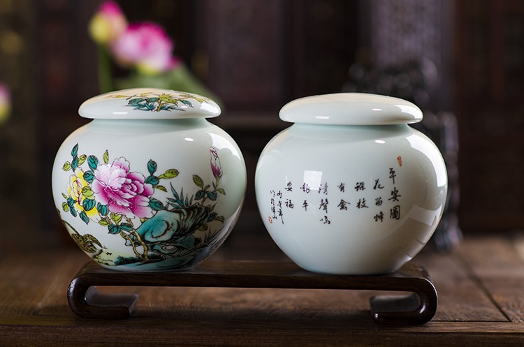 景德镇粉彩陶瓷茶叶罐-款式二正反面
