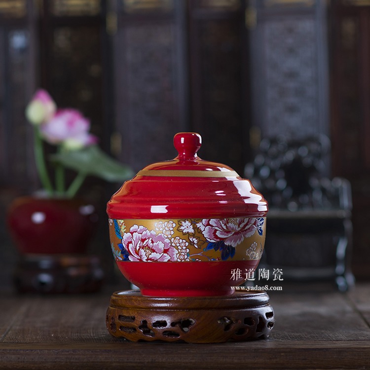 小号陶瓷密封茶叶罐-红色款