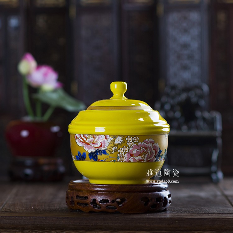 小号陶瓷密封茶叶罐-黄色款