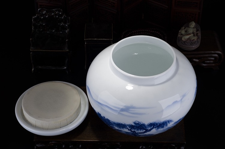 山水精品陶瓷茶叶罐-口部