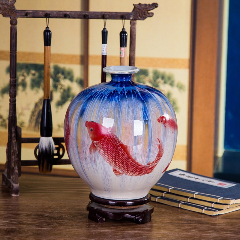 景德镇瓷器特色窑变山水裂纹釉花瓶