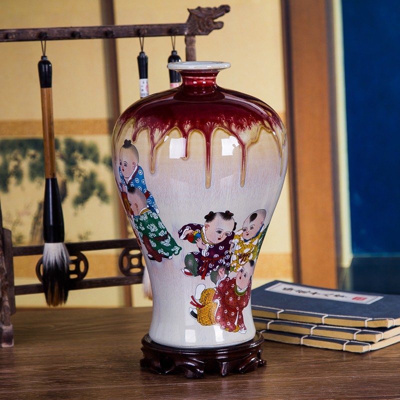 景德镇吉祥如意窑变裂纹陶瓷花瓶