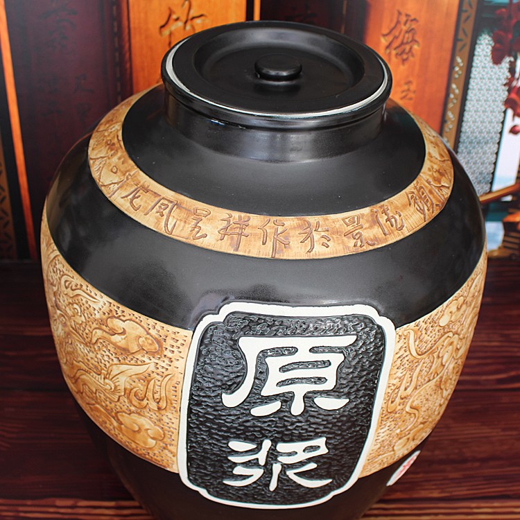 景德镇100斤雕刻工艺酒坛 龙凤呈祥-大口款盖子