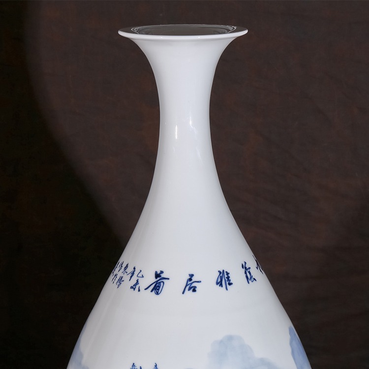 周惠胜手绘青花瓷花瓶家居工艺品摆件-题字