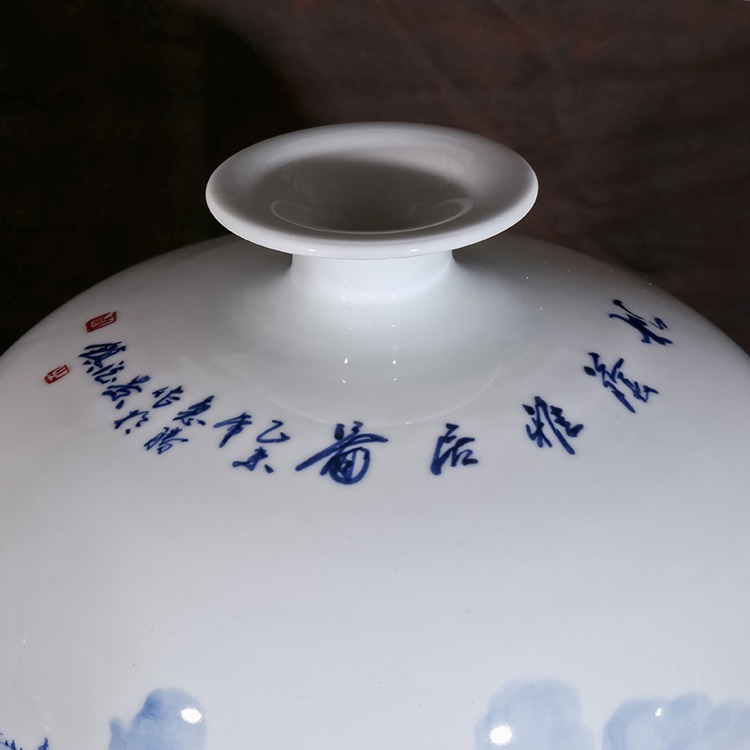 周惠胜手绘青花瓷花瓶梅瓶家居工艺品-题字