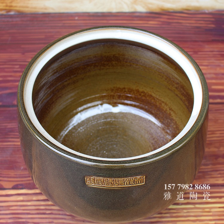 茶叶末釉陶瓷带盖钵子罐子