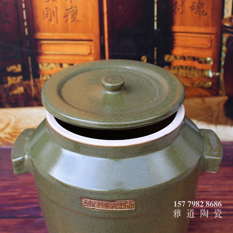 茶叶末直筒30斤50斤陶瓷酒坛-口弦