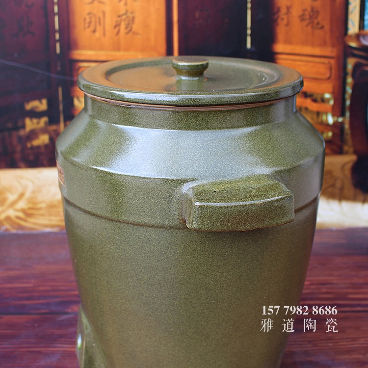 茶叶末直筒30斤50斤陶瓷酒坛-侧面