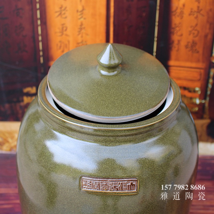 大脚冬瓜茶叶末釉陶瓷储物罐-口部