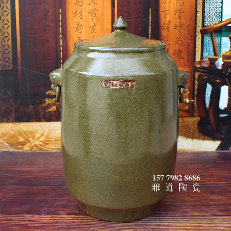 金钟狮子头茶叶末陶瓷米坛面缸-侧面