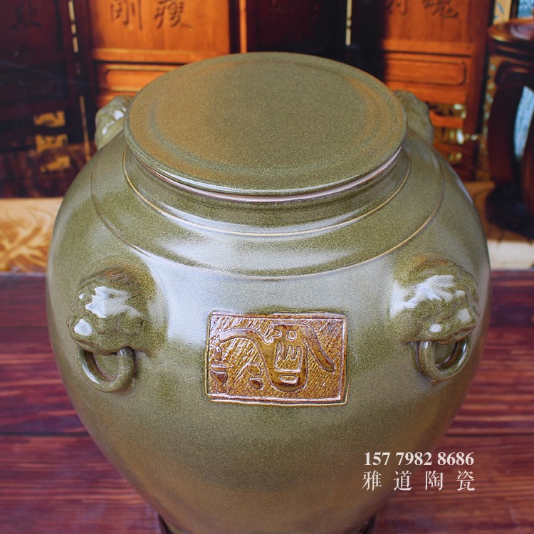 带密封圈狮子头茶叶末陶瓷酒坛-盖子