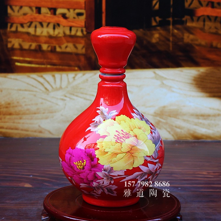 2斤酒瓶批发红色牡丹麦秆酒瓶