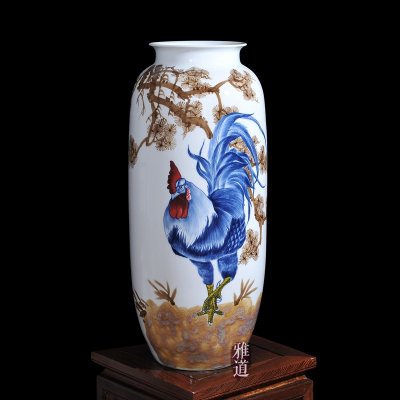 陶瓷艺术花瓶王云喜手绘金鸡报喜