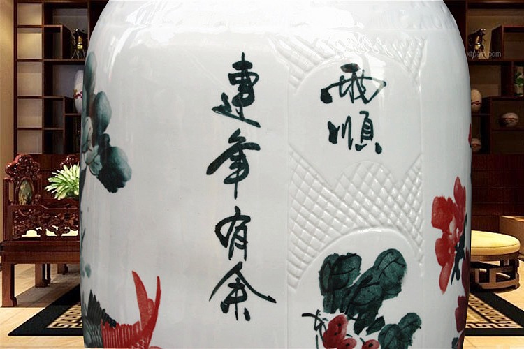 落地陶瓷大花瓶手绘牡丹年年有余-细节图