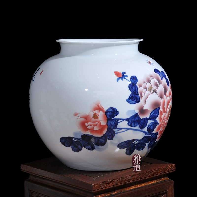 景德镇陶瓷工艺花瓶王云喜手绘花开富贵-侧面