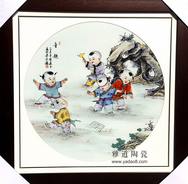 景德镇瓷器手绘人物瓷板画童趣实拍图