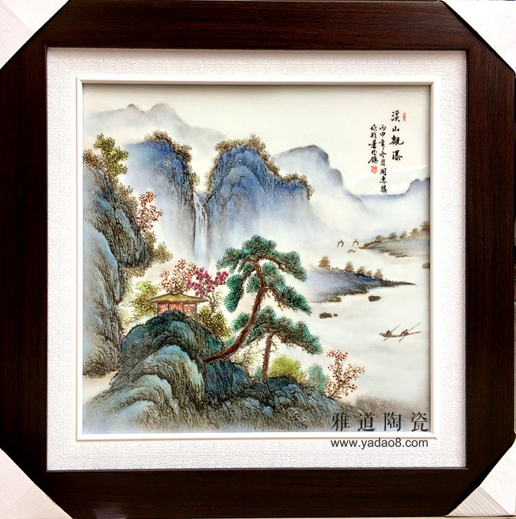 景德镇陶瓷釉上粉彩手绘山水风景挂画