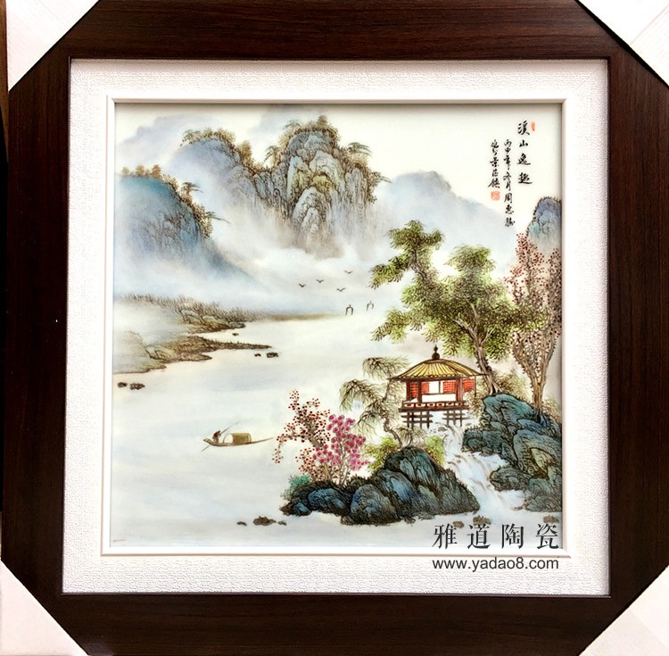 景德镇陶瓷釉上粉彩手绘山水风景挂画