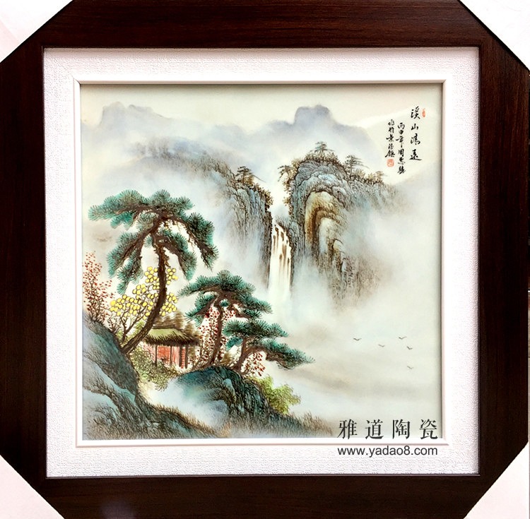 景德镇陶瓷釉上粉彩手绘山水风景挂画